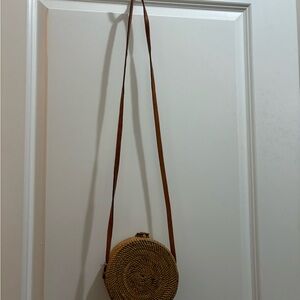 Round Woven Crossbody Bag - Tan